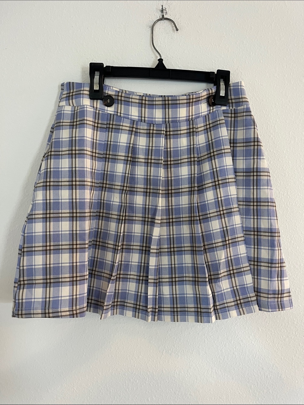 Boutique Blue & Cream Plaid Pleated Mini Skirt